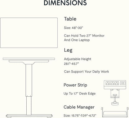 FLEXISPOT EN2 Whole-Piece Standing Desk with Clamp Power Strip, 48 x 30 Electric Stand Up Height Adjustable Desk with Cable Management (Gray Frame + 48" Black Top, 2 Packages)