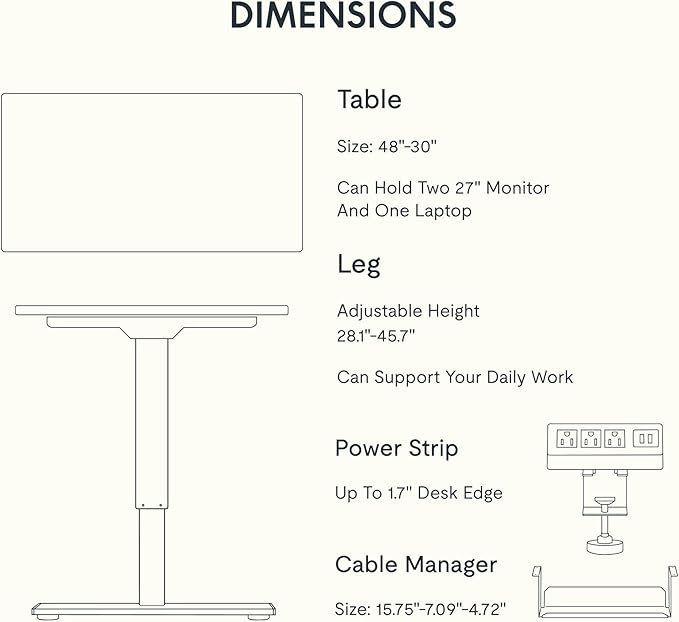 FLEXISPOT EN2 Whole-Piece Standing Desk with Clamp Power Strip, 48 x 30 Electric Stand Up Height Adjustable Desk with Cable Management (Black Frame + 48" Rustic Brown Desktop, 2 Packages)