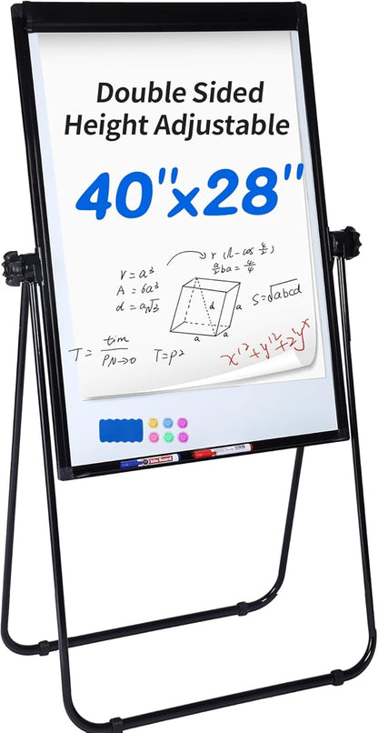 40"x28" U Stand Double Sided Magnetic Dry Erase Board Easel Stand, Whiteboard with Flipchart Paper Pad (25 Sheets)- Height Adjustable Standing Whiteboard for Modern Home Office, Homeschool & Studio