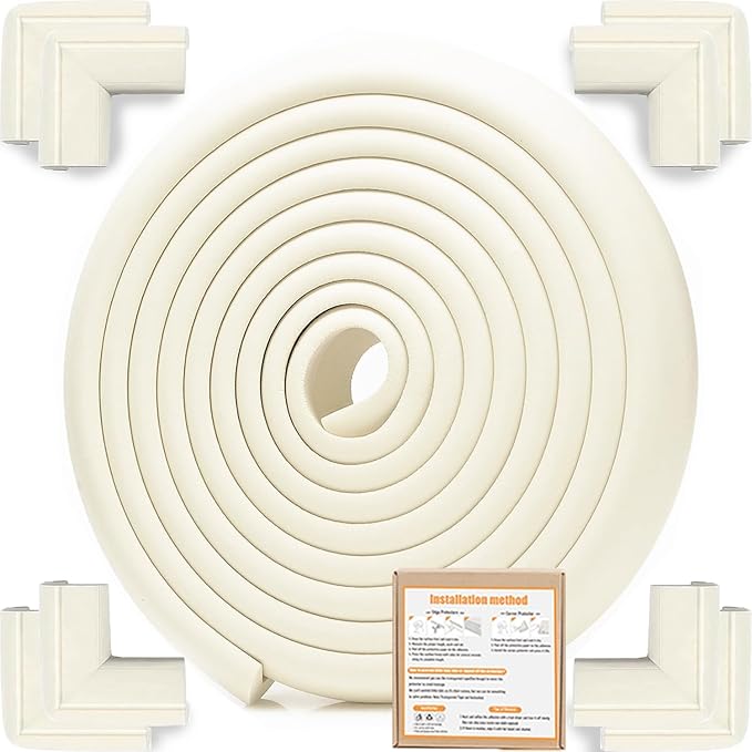 Baby Proof Corners and Edges Protector 18ft (Large 15ft Edge+8 Corner Guard), Fireplace Baby Proofing Bumper, Heavy-Duty Soft NBR Foam Edge Corner Protector for Furniture Table, Childsafe/Pre-Taped