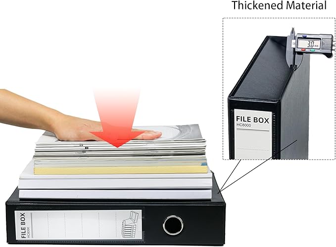 URbantin 6 Pack Foldable A4 Box Files,Plastic Archive Folders,65mm Spine, Document Box for Office（Black）