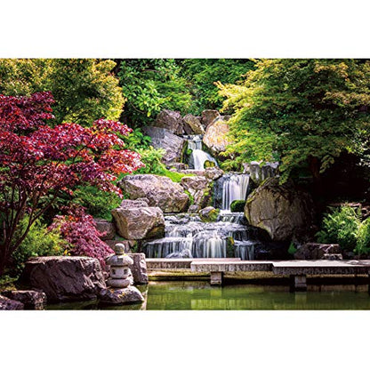 5x4ft Japan Garden Landscape Backdrop Retro Style Park View Photography Background Waterfall Maple Trees Bridge Kyoto Garden Travel Children Adult Portrait Photo Studio Props Wallpaper - size: 5x4ft