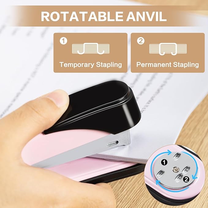 Deli Stapler Heavy Duty, Full Strip Staplers for Desk with 2000 Staples and Staple Remover, 50 Sheet Capacity, No Jam, Non-Slip Office Stapler with Staples for Office, Classroom, Pink