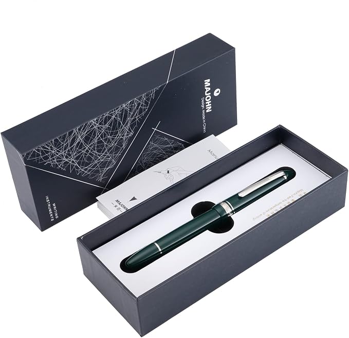 erofa Majohn P136 Piston Fountain Pen 1.1mm Stub Nib with Box, Green Resin Writing Gift Pen Set