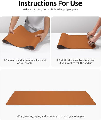 YSAGi Leather Desk Protector, Office Mat, Large Mouse Mat, Non-Slip PU Leather Blotter, Laptop Desk Mat, Waterproof Writing Pad for Office and Home (Brown, 35.4" x 17")