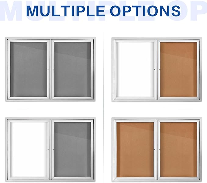 SWANCROWN Weather Resistant Enclosed Bulletin Board Gray Fabric Displays Boards Wall Mounted Notice Board with Aluminum Frame,48x34 inches