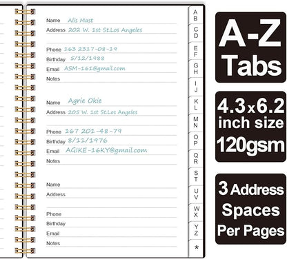 Address Book with Alphabetical Tabs - Telephone & Address Book with Address Contacts, Special Date, Phone, Birthday & Internet Login Password for Home and Office, 4.3" x 6.2", Black