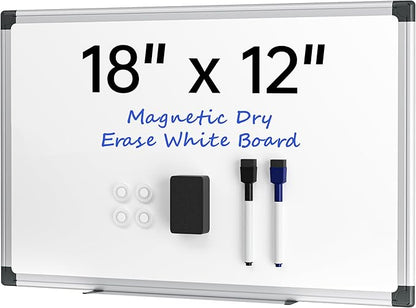 VUSIGN 18" x 12" Small Magnetic Whiteboard for Wall, Dry Erase Board with Silver Frame, Hanging White Board for Office, Home, School, Dorm – Includes Markers, Magnets & Eraser