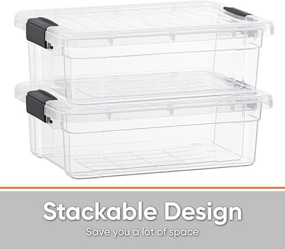 Superio Clear Storage Boxes with Lids, 1.27 Quart Plastic Container Bins for Organizing, Stackable Crates, BPA Free, Non Toxic, Odor Free, Organizers for Home, Office and Dorm, 2 Pack