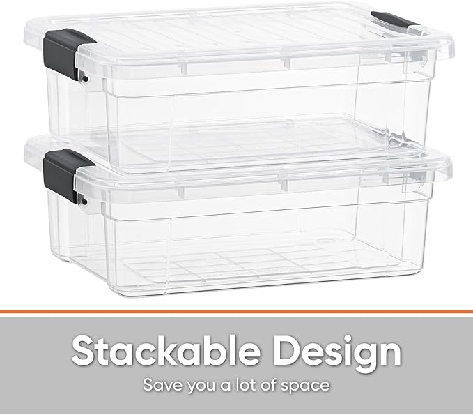 Superio Storage Bins with Lids- 4 Pack, 4.5 Qt Clear Boxes for Organizing, Stackable Plastic Containers- BPA Free, Non-Toxic, Odor Free, Organizer for Home, Office, Dorm