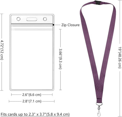 24-Pack Dark Purple Breakaway Lanyards with Waterproof Badge Holders, Polyester Neck Straps for ID Cards, Events, Office, and Schools