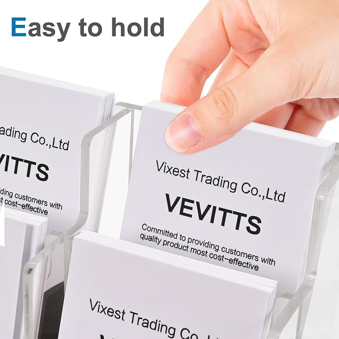 Clear Vertical Business Card Holder for Desk, Office Acrylic Business Card Display Holder Desktop Organizer Storage Cards Holders, Clear 4 Tiers 16 Pockets