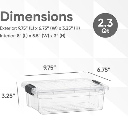 Superio Clear Storage Boxes with Lids, 2.3 Quart Plastic Container Bins for Organizing, Stackable Crates, BPA Free, Non Toxic, Odor Free, Organizers for Home, Office and Dorm, 4 Pack