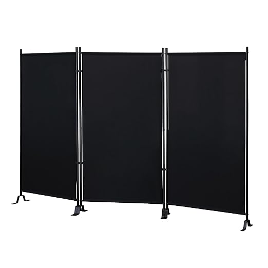 Proman Products - Galaxy Section Divider, Water Repellent Fabric Room Divider with Black Powder Coated Metal Frame for Indoors or Outdoors (Black)