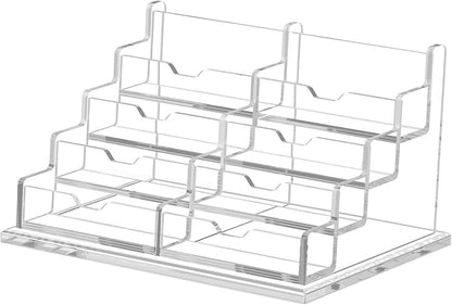 NIUBEE Clear Business Card Holder 4 Tier Acrylic Business Card Stand, 8 Slots Business Card Display for Desk Counter, 600 Card Capacity, 1 Pack