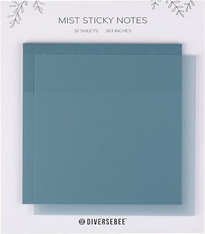 DiverseBee 50 Sheets Pastel Transparent Sticky Notes, 3x3” Clear Sticky Tabs, Translucent Page Flags Book Markers Stickers, Planner Accessories, Bible Journaling Study Office School Supplies (Mist)