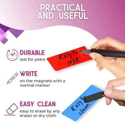 Availey 60 Pieces (3.2 x 1.2) - Full Colored Magnetic Dry Erase Labels - Reusable Strips for Classroom Home Office Garage Refrigerator Blank Writable Erasable Cards Name Tags Students Locker Shelf