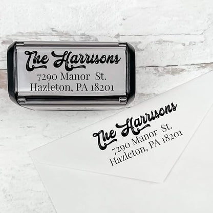 Self Inking Modern Address Stamps | Custom Return Address Stamper (Antique Script, Medium)