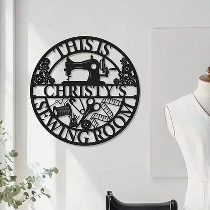 Personalized Metal Sewing Sign Wall Art Custom Sewing Room Name Signs Mother's Day Mom Grandma Gift, Customized She Shed Craft Room Decor Quilting Sign with Last Name & Text