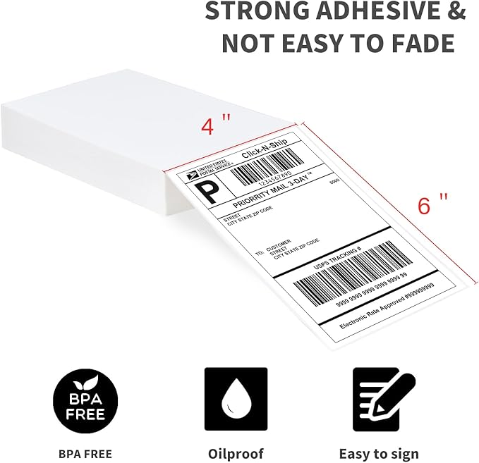 L LIKED 200 4x6 Thermal Labels Fanfold, Direct Thermal Shipping Labels - Perforated and Strong Adhesive