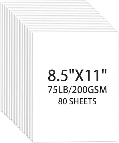White Cardstock 8.5 X 11, 80 Sheets Card Stock, 75lb/ 200gsm Copy Paper, Cardstock Printer Paper for Art, Drawing, Invitations, DIY Cards, Watercolor, Craft, Construction, School & Office Supplies