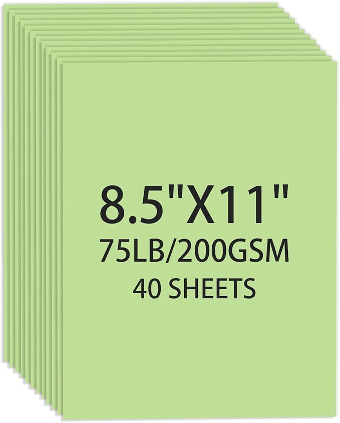 Cardstock 8.5 X 11, 40 Sheets Light Green Card Stock, 75lb/ 200gsm Pale Green Copy and Printer Paper For Art, Drawing, Invitations, DIY Cards, Watercolor, Craft, Construction, School & Office Supplie
