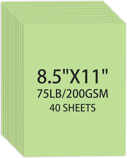 Cardstock 8.5 X 11, 40 Sheets Light Green Card Stock, 75lb/ 200gsm Pale Green Copy and Printer Paper For Art, Drawing, Invitations, DIY Cards, Watercolor, Craft, Construction, School & Office Supplie
