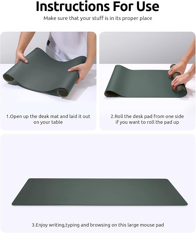 YSAGi Leather Desk Protector, Office Mat, Large Mouse Mat, Non-Slip PU Leather Blotter, Laptop Desk Pad, Waterproof Writing Pad for Office and Home (Dark Green, 35.4" x 17")