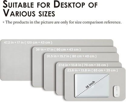 Leather Desk Mat - Non-Slip PU Desk Pad for Office and Home - Desk Organization and Accessories - Ideal for Large Mouse Pad and Desk Mats on Top of Desks (Silver,27.6"x 13.8")