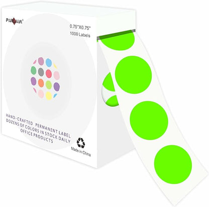 PARLAIM 3/4 Inch Roll Color Coding Labels,1000 per Roll Round Permanent Adhesive Color Coding Circle Dot Stickers for Office Business(Fluorescent Green)