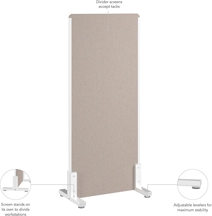 Bush Business Furniture 24W x 55H Freestanding Privacy Screen in Warm Beige, Standing Office Partition with Acoustic Sound Dampening Panel