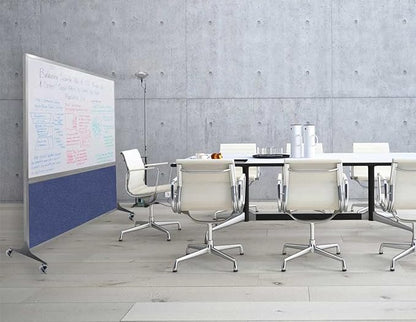 DivideWrite Mobile Whiteboard | Double Sided Dry Erase Board | Portable Office Cubicle Partition | Display for Classrooms, Conference Rooms, Meeting Areas and More | Navy Blue Fabric 5' Wide X 6' Tall