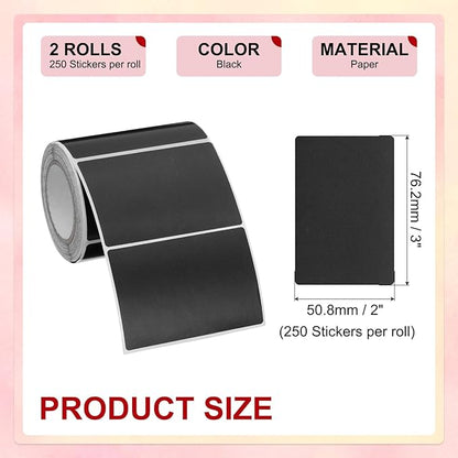 PATIKIL 2 x 3 Inch Rectangle Inventory Color Coding Labels 2 Roll, Square Self-Adhesive Inventory Label Stickers for Office Home Organization Name Tags, 250 Per Roll, Black
