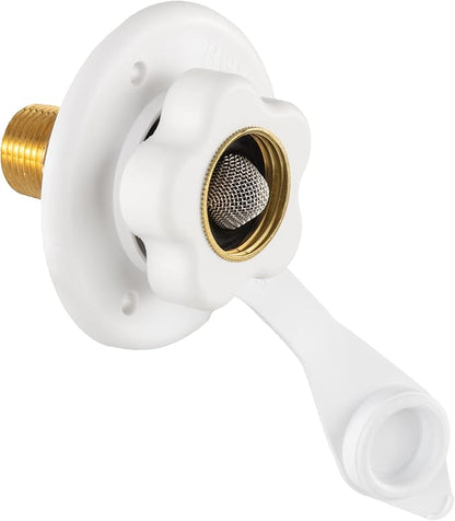 RecPro RV Camper Motorhome Trailer Marine White City Water Fill Inlet Flange Brass with Check Valve (with Hose Elbow)