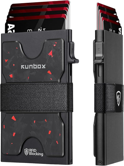 RUNBOX Slim Card Holder Wallet for Men, Minimalist RFID Blocking Wallet with Pop-Up Function, Ultra-Thin Design, Metal Business Card Cases holds 6+6 Cards, Gifts for Men, Men's Accessories