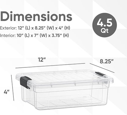 Superio Storage Bins with Lids- 2 Pack, 4.5 Qt Clear Boxes for Organizing, Stackable Plastic Containers- BPA Free, Non-Toxic, Odor Free, Organizer for Home, Office, Dorm