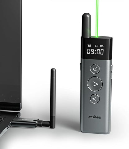 ASING 980ft Ultra-Long Distance Wireless and USB Laser Presentations Remote Control,Slide Advancer with Laser Pointer, PowerPoint Remote, Presenter Clicker for Mac, Ipad,Glass Board, Laptop & Keynote
