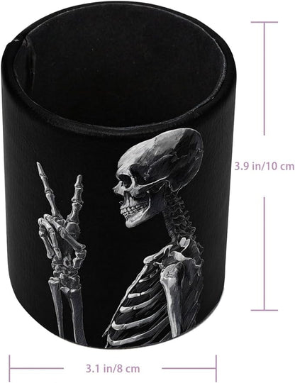 Cool Skeleton Leather Pen Holder for Desk, Multifunctional Desktop Organizer Pencil Cup, Desktop Caddy Stationery Organizer for School Home Office Desk Accessories