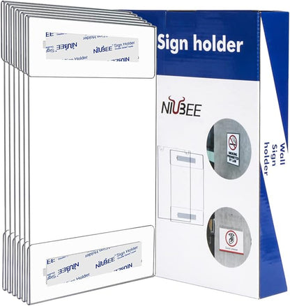 Niubee 11x14 inch Wall Mount Acrylic Sign Holder with Double Sided Adhesive Tape for Office, Home, Store, Restaurant, No Drilling - Vertical (6 Pack)