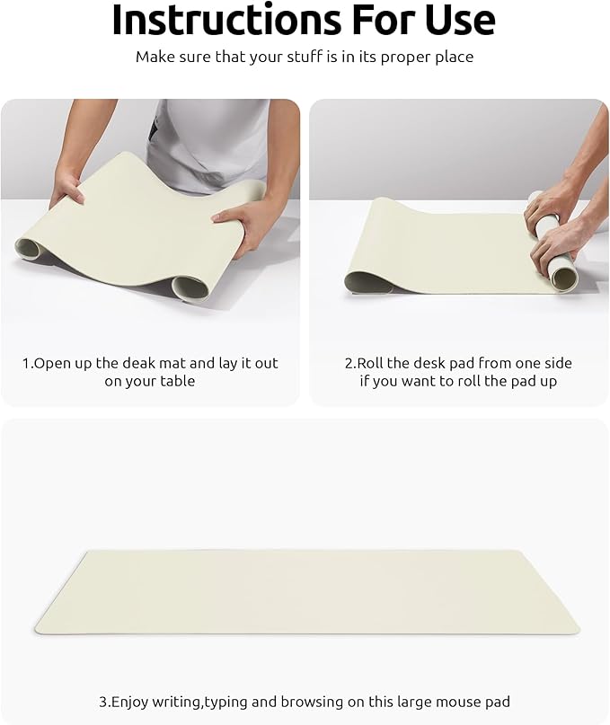 YSAGi Leather Desk Pad Protector, Office Desk Mat, Large Mouse Pad, Non-Slip PU Leather Desk Blotter, Laptop Desk Pad, Waterproof Desk Writing Pad for Office and Home (Cream, 23.6" x 13.8")