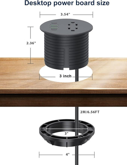 Recessed Power Grommet 3 inch with 20W USB C Ports 2 AC Outlets,Recessed Outlet Fast Charging Station,Desk Hole Grommet Outlets,Round Desktop Power Grommet Outlet for Office,Home (Black, 20W USB)