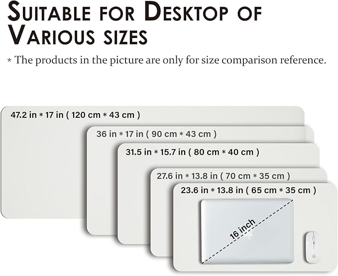 HOMIEAZICOZI Leather Desk Mat - Non-Slip PU Desk Pad for Office and Home - Desk Organization and Accessories - Ideal for Large Mouse Pad and Desk Mats on Top of Desks (White,36''x 17'') (DPD-W-L)