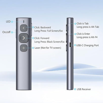 Norwii N95 Presentation Clicker with USB-A&C Receiver, PowerPoint Clicker for Presentation Remote, Rechargeable Wireless Presenter Pointer, Slide Advancer for PC/Laptop/e-Book (Green, USB-AC)