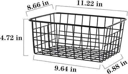 LeleCAT Black Wire Storage Baskets, Metal Household Storage Organizer for Kitchen，Pantry, Shelf, Freezer, Bathroom，Black 2 Pack