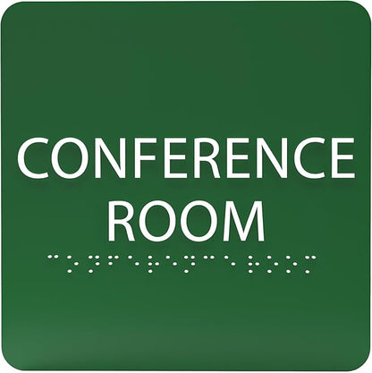 ADA CENTRAL SIGNS - 6" X6" Conference Room Sign- ADA Compliant Tactile Graphics Grade 2 Braille Text Acrylic Wall Signs - Authorized Personnel Only, Meeting Privacy Door Sign for Schools, and Offices