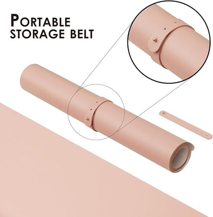 Leather Desk Mat - Small Non-Slip PU Desk Pad for Office and Home - Desk Organization and Accessories - Ideal for Large Mouse Pad and Small Desk Mats on Top of Desks (Pink,23.6"x 13.8")