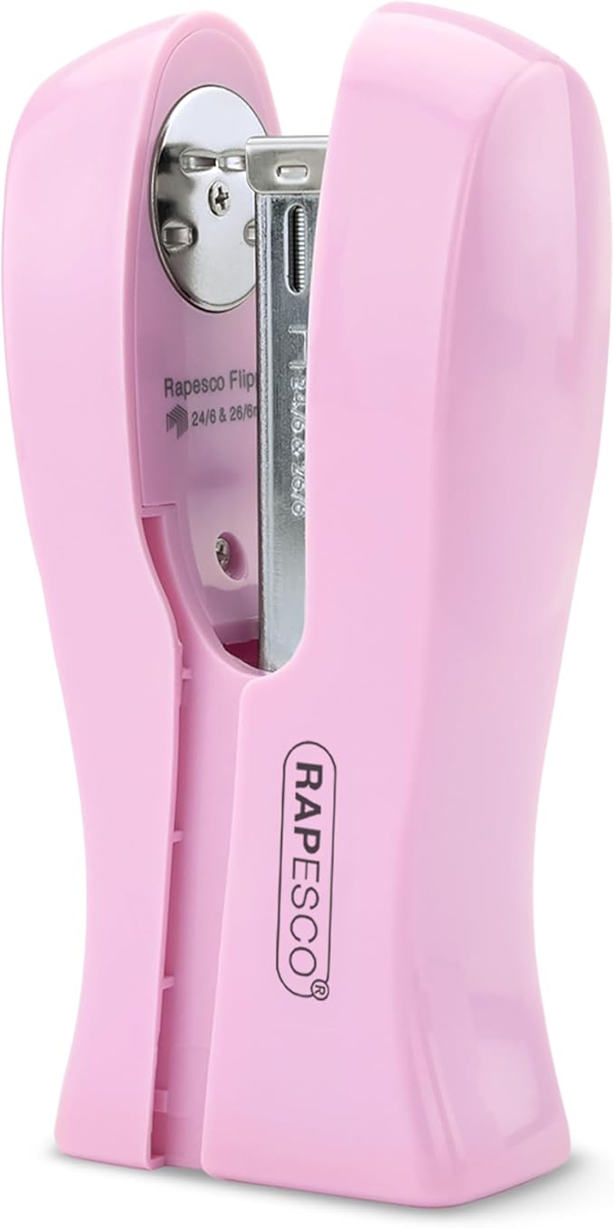 Rapesco 1378 Stand Up/Space-Saving Stapler, 20 Sheet Capacity, Candy Pink