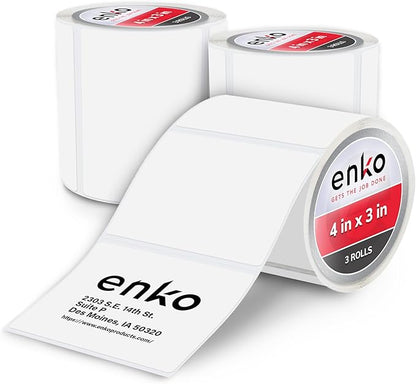 enKo 4" x 3" Labels for Zebra Desktop Printers (3 Rolls, 1,500 Labels) - Direct Thermal Address Mailing Shipping Barcode FBA Stickers FNSKU Label for Zebra and Eltron (Perforated)