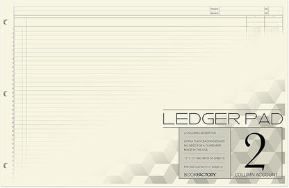 BookFactory Ledger Sheets/Large 2 Column Accounting Ledger Columnar (Two Columns) Loose Leaf Paper - 17'' x 11'', 50 Pages, Loose Leaf, 3 Hole Punched (Made in USA)