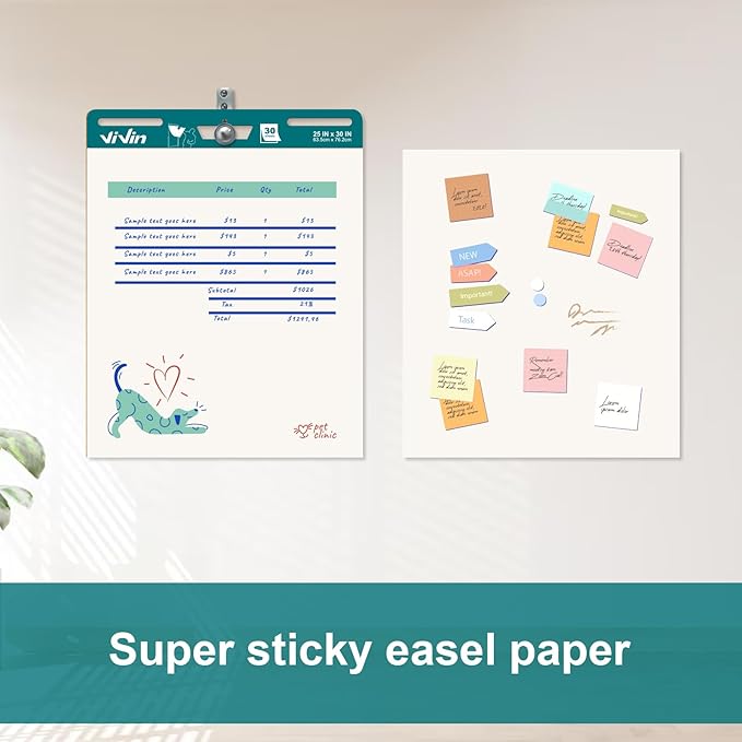 ViVin Super Sticky Easel Pad, 25 x 30 Inches Flip Chart Paper for Teachers, Large Self Stick Easel Paper, Teacher Anchor Chart, 30 Sheets/Pad, 4 Pads/Pack